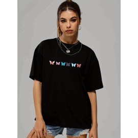 Women's Butterfly Print Casual Sports T-shirt - Hip-hop Summer Tee