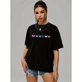 Women's Butterfly Print Casual Sports T-shirt - Hip-hop Summer Tee