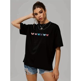 Women's Butterfly Print Casual Sports T-shirt - Hip-hop Summer Tee