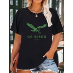 Eagle Print Casual Sports T-shirt, Round Neck Workout Running Short Sleeves Tops, Women's Activewear