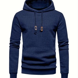 Men's Waffle Pattern Solid Hoodie - Casual Pullover Sweatshirt for Winter - Streetwear with Kangaroo Pocket