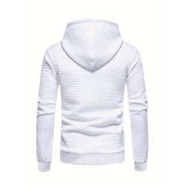 Men's Waffle Pattern Solid Hoodie - Casual Pullover Sweatshirt for Winter - Streetwear with Kangaroo Pocket