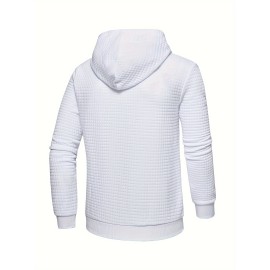 Men's Waffle Pattern Solid Hoodie - Casual Pullover Sweatshirt for Winter - Streetwear with Kangaroo Pocket