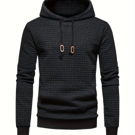 Men's Waffle Pattern Solid Hoodie - Casual Pullover Sweatshirt for Winter - Streetwear with Kangaroo Pocket