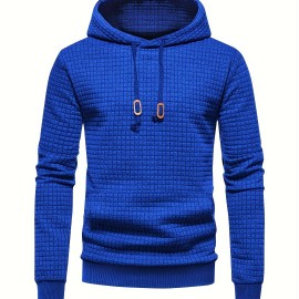 Men's Waffle Pattern Solid Hoodie - Casual Pullover Sweatshirt for Winter - Streetwear with Kangaroo Pocket