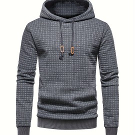 Men's Waffle Pattern Solid Hoodie - Casual Pullover Sweatshirt for Winter - Streetwear with Kangaroo Pocket