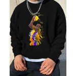 Fashionable Men's Casual Basketball Player Pattern Print,Long Sleeve Round Neck Pullover Sweatshirt,Suitable For Outdoor Sports,For Autumn And Winter,Can Be Paired With Hip-hop Necklace,As Gifts