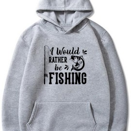 Fish Pattern And Letter Print Hoodie, Cool Hoodies For Men, Men's Casual Graphic Design Pullover Hooded Sweatshirt With Kangaroo Pocket Streetwear For Winter Fall, As Gifts