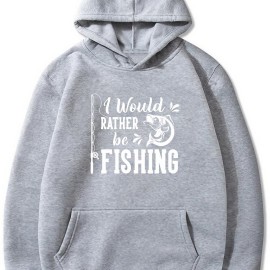 Fish Pattern And Letter Print Hoodie, Cool Hoodies For Men, Men's Casual Graphic Design Pullover Hooded Sweatshirt With Kangaroo Pocket Streetwear For Winter Fall, As Gifts