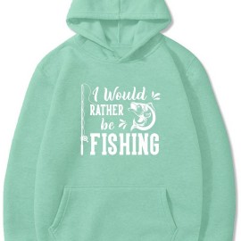 Fish Pattern And Letter Print Hoodie, Cool Hoodies For Men, Men's Casual Graphic Design Pullover Hooded Sweatshirt With Kangaroo Pocket Streetwear For Winter Fall, As Gifts