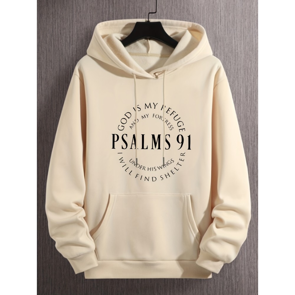 PSALMS 91 Graphic Hoodie for Men - Comfy Loose Fit with Kangaroo Pocket - Trendy Hooded Pullover for Autumn/Winter