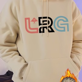 LRG Print Kangaroo Pocket Hoodie, Casual Long Sleeve Hoodies Pullover Sweatshirt, Men's Clothing, For Fall Winter