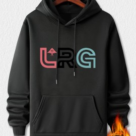 LRG Print Kangaroo Pocket Hoodie, Casual Long Sleeve Hoodies Pullover Sweatshirt, Men's Clothing, For Fall Winter