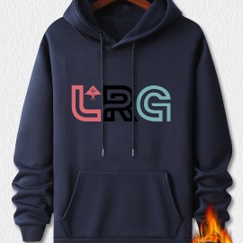 LRG Print Kangaroo Pocket Hoodie, Casual Long Sleeve Hoodies Pullover Sweatshirt, Men's Clothing, For Fall Winter