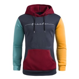 Color Block Cool Hoodies For Men, Men's Casual Graphic Design Pullover Hooded Sweatshirt With Kangaroo Pocket Streetwear For Winter Fall, As Gifts