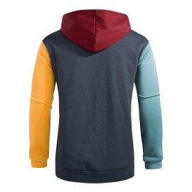 Color Block Cool Hoodies For Men, Men's Casual Graphic Design Pullover Hooded Sweatshirt With Kangaroo Pocket Streetwear For Winter Fall, As Gifts