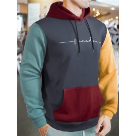 Color Block Cool Hoodies For Men, Men's Casual Graphic Design Pullover Hooded Sweatshirt With Kangaroo Pocket Streetwear For Winter Fall, As Gifts