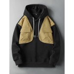 Men's Color Matching Hoodie With Chest Pockets, Casual Breathable Long Sleeve Comfy Hooded Sweatshirt For Outdoor