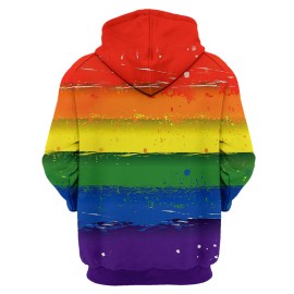 New Popular LGBT Rainbow Flag Pattern Print，Men's Long Sleeve Hoodies Street Casual Sports And Fashionable With Kangaroo Pocket Sweatshirt, Suitable For Outdoor Sports，For Autumn And Sp