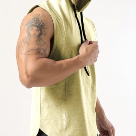 Men's Sleeveless Drawstring Hooded Vest With Reflective Patterns  Activewear Tank Top For Gym Workout