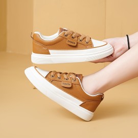 Women's Solid Color Casual Sneakers - Comfortable Lace Up Low-top Walking Shoes