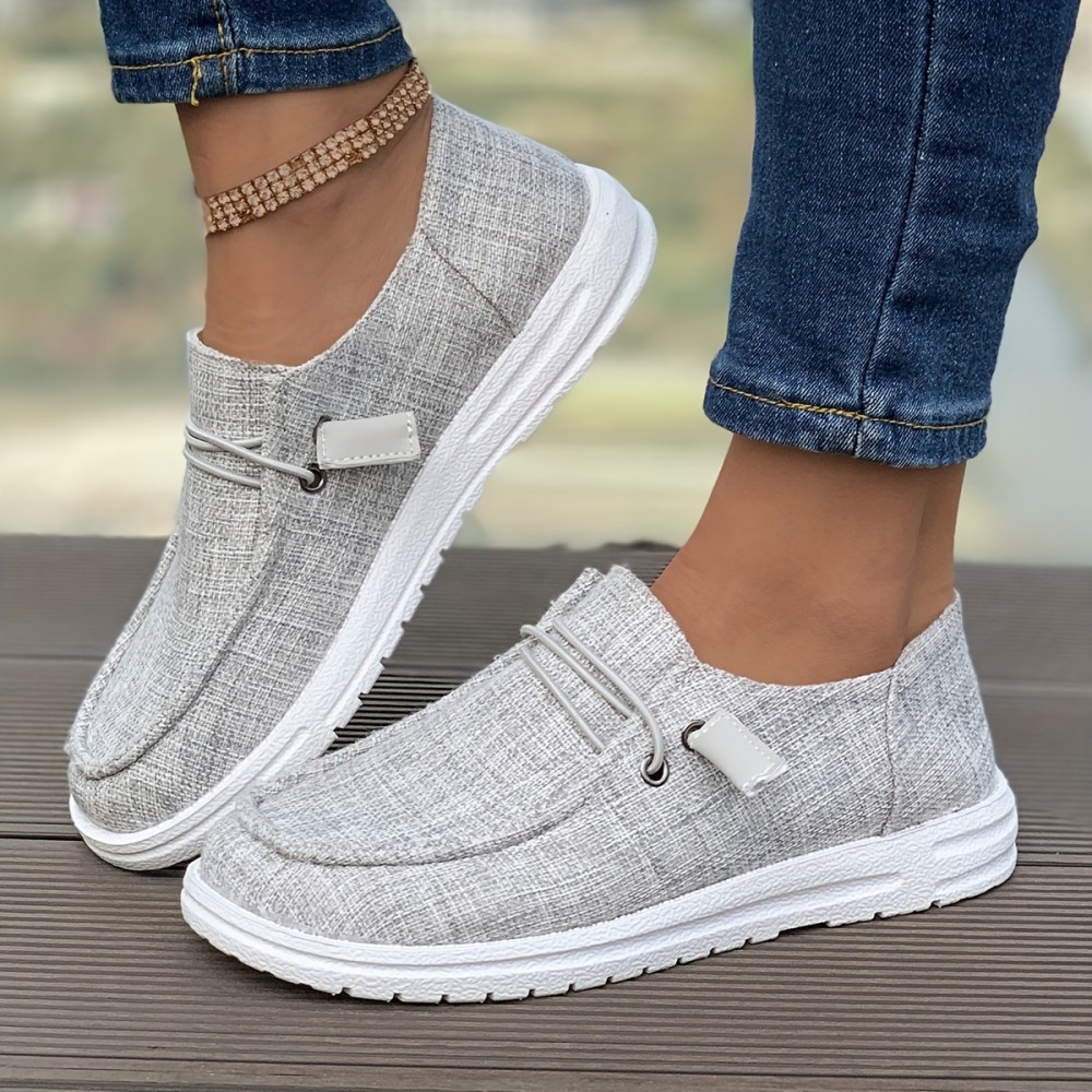 Women's Lightweight Slip On Canvas Sneakers - Casual Round Toe Walking Shoes