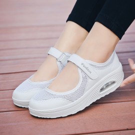 Women's Air Cushion Mesh Sneakers - Breathable Cut-out Ankle Strap Sports Shoes for Casual Walking