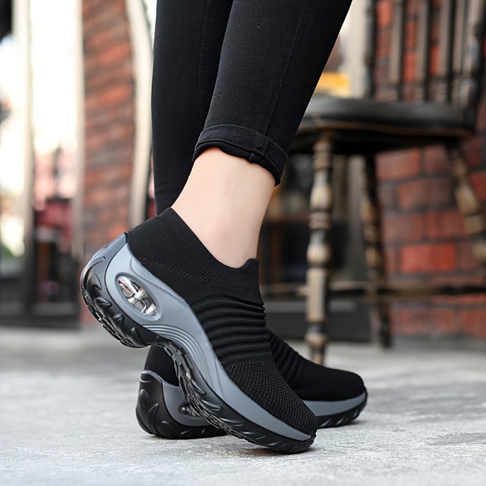 Women's Casual Sports Socks Sneakers with Thick Sole Air Cushion and Elevated Sloping Heel