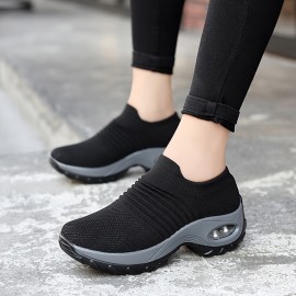 Women's Casual Sports Socks Sneakers with Thick Sole Air Cushion and Elevated Sloping Heel