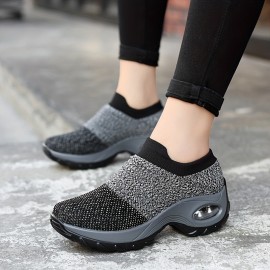 Women's Casual Sports Socks Sneakers with Thick Sole Air Cushion and Elevated Sloping Heel