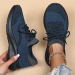 Women's Breathable Flying Woven Sneakers - Lightweight Low Top Lace Up Fashion Walking Shoes