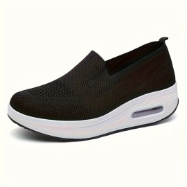 Women's Breathable Knit Slip-On Platform Sneakers with Comfortable Air Cushion Technology