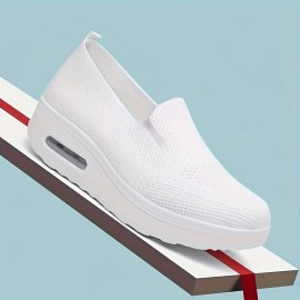 Women's Breathable Knit Slip-On Platform Sneakers with Comfortable Air Cushion Technology