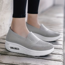 Women's Breathable Knit Slip-On Platform Sneakers with Comfortable Air Cushion Technology