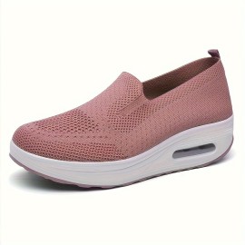 Women's Breathable Knit Slip-On Platform Sneakers with Comfortable Air Cushion Technology