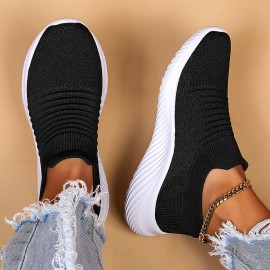 Women's Casual Sneakers, Breathable Flying Woven Slip-on Running Shoes, Walking Shoes