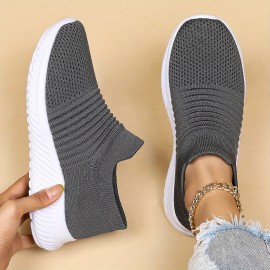 Women's Casual Sneakers, Breathable Flying Woven Slip-on Running Shoes, Walking Shoes