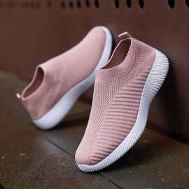 Women's Knitted Sock Shoes - Lightweight Breathable Slip On Sneakers for Walking, Running, and Gym