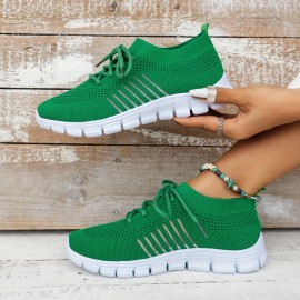 Women's Lightweight Knitted Low Top Running Shoes - Casual Outdoor Gym Sneakers