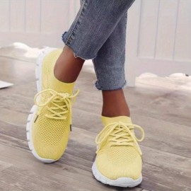 Women's Lightweight Knitted Low Top Running Shoes - Casual Outdoor Gym Sneakers