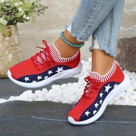 Women's Star Pattern Sneakers - Breathable Knitted Running Shoes