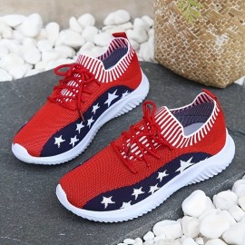 Women's Star Pattern Sneakers - Breathable Knitted Running Shoes