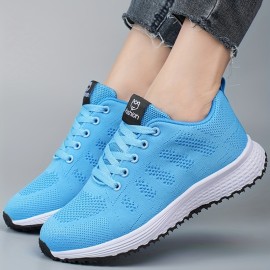 Women's Breathable Mesh Panel Knit Sneakers - Lace Up Low-top Sporty Shoes for Casual Outdoor Running