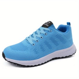 Women's Breathable Mesh Panel Knit Sneakers - Lace Up Low-top Sporty Shoes for Casual Outdoor Running