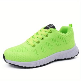 Women's Breathable Mesh Panel Knit Sneakers - Lace Up Low-top Sporty Shoes for Casual Outdoor Running