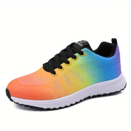 Women's Breathable Mesh Panel Knit Sneakers - Lace Up Low-top Sporty Shoes for Casual Outdoor Running