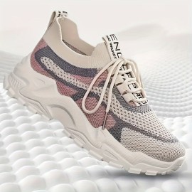 Women's Colorblock Knit Chunky Sneakers - Breathable Low Top Running Shoes