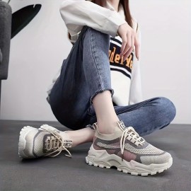 Women's Colorblock Knit Chunky Sneakers - Breathable Low Top Running Shoes