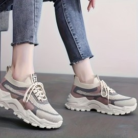 Women's Colorblock Knit Chunky Sneakers - Breathable Low Top Running Shoes