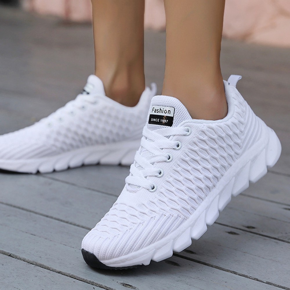 Women's Breathable Knit Sneakers - Lightweight Low Top Walking Shoes